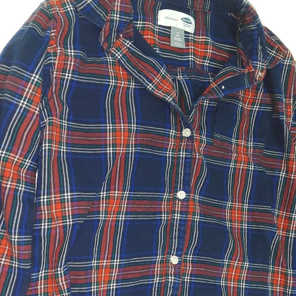 Old Navy red, navy, green, white plaid shirt